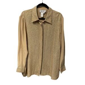 Vintage Diane Gilman Pure Silk Sequin Embellished Button Up Top Gold Womens 1X